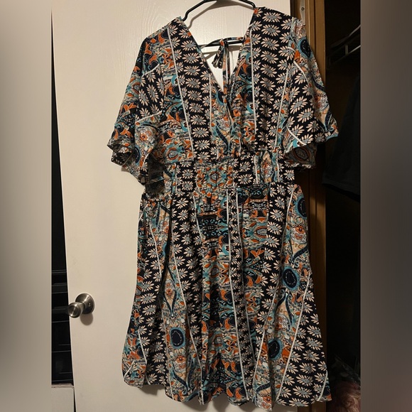 NIP SHEIN VCAY Plus Size Floral Print V-Neck Ruffle Sleeve Short Dress 4XL - Picture 3 of 8